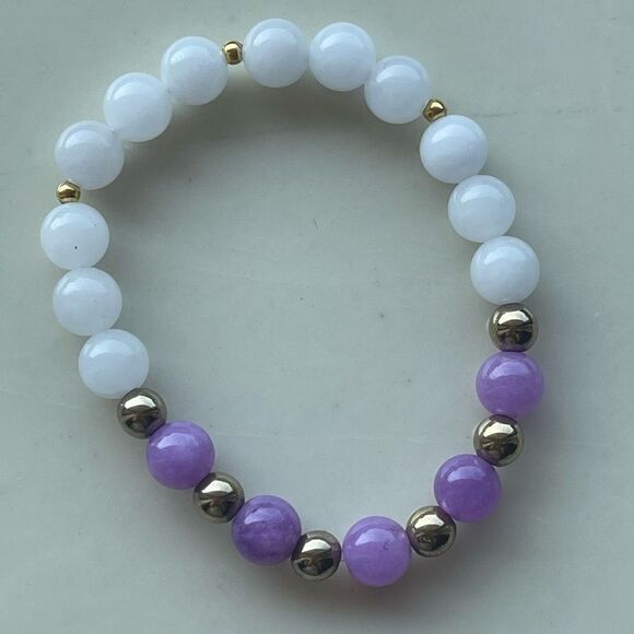 Lepidolite pyrite white jade NEW stretch bracelet ONE meditation yoga - Picture 7 of 12